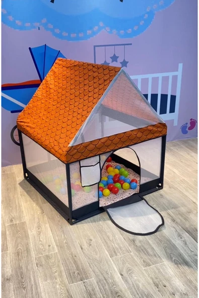 TURHAN BEBE Bebek ve Çocuk Çatılı Oyun Alanı 50 Adet Renkli Oyun Topları