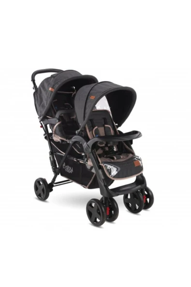BabyHope P-738 Ikiz Puset Arka Arkaya Ikiz Bebek Arabası FÜME
