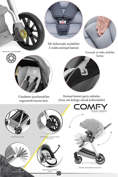 Comfy Luxury Süspansiyonlu Travel Sistem Bebek Arabası " Taşıma Puset" - 6
