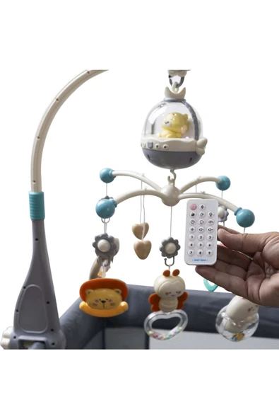 TURHAN BEBE Tüm Beşiklerle Uyumlu Uzaktan Kumandalı 360° dönebilen oyuncaklar Müzikli Işıklı Dönence - 3