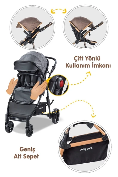 Baby Care Bc-340 Bora Cross Travel Puset Gri ( D ) - Resim 3