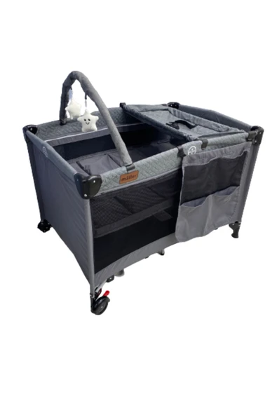 TURHAN BEBE Oyuncaklı Alt Açması Ara Katı Tekerlekli Oyun Park Beşik Yatak Hediye 70/110 Yatak Hediyeli - 2