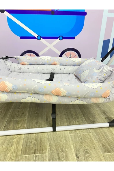 TURHAN BEBE Emniyet Kemerli Sabitlenir En Geniş Anne Yanı Hamak Beşik + Yastık Hediye - 5