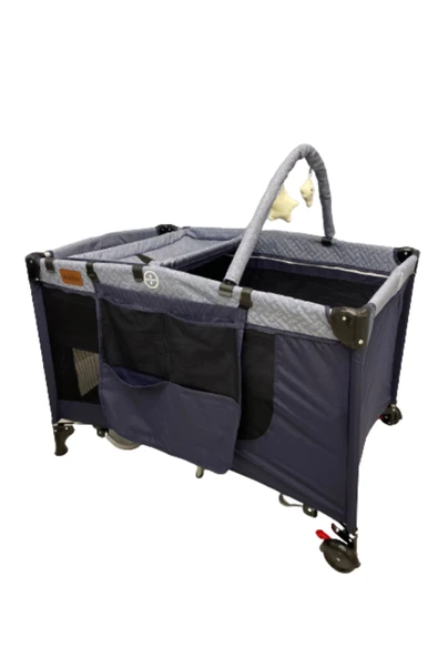 TURHAN BEBE Oyuncaklı Alt Açması Ara Katı Tekerlekli Oyun Park Beşik 70/110 Yatak Hediyeli - 2