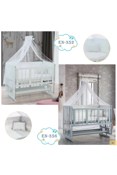 TURHAN BEBE 3 Kademe Anne Yanı Asansörlü Gri Beşik + Uyku Seti - 2