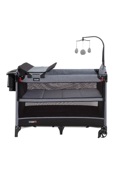 TURHAN BEBE Anne Yanı 3 Kademe Asansörlü Oyuncaklı Alt Açması Ara Katı Cibinlikli Tekerlekli Oyun Park Beşik