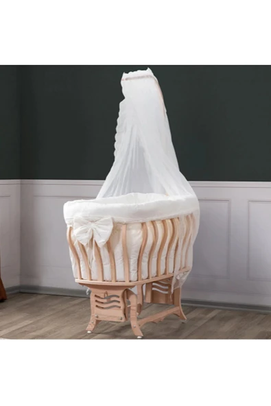 TURHAN BEBE Doğal Ahşap Anne Yanı Sallanır Sepet Beşik - 2