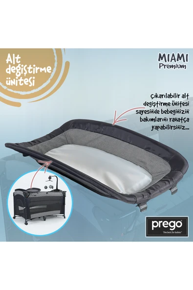 Prego Miami Premium Dönenceli Anne Yanı Oyun Parkı 70x120 cm 8040 - 4