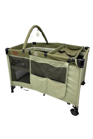 TURHAN BEBE Oyuncaklı Alt Açması Ara Katı Tekerlekli Oyun Park Beşik ( Yatak Hediye )70/110 - 2