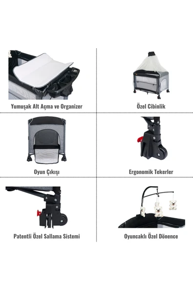 Mamma Maximum Anne Yanı Organizerli Dönenceli Cibinlikli Park Yatak Beşik 70 x 110 cm. - 5