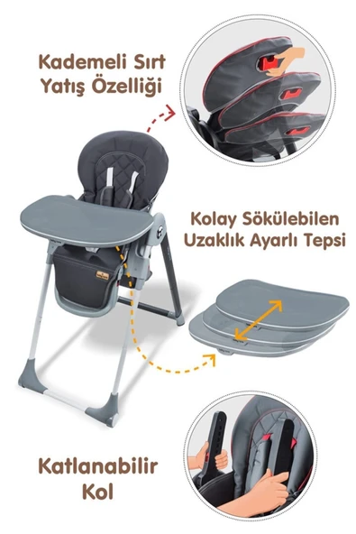 Baby Care Turhan Bebe Multıflex Asansörlü Çift Tepsili Mama Sandalyesi Flex - 4