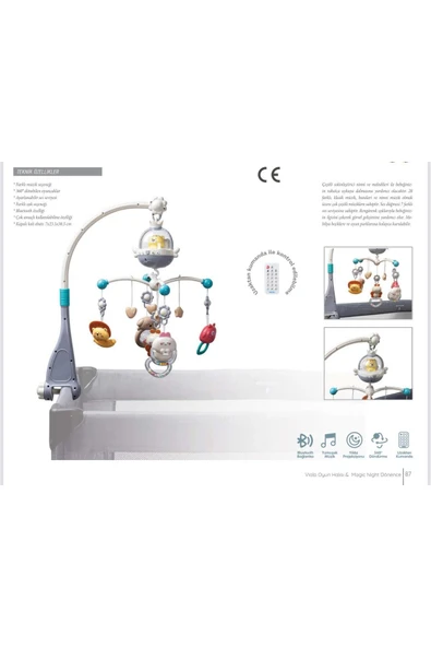TURHAN BEBE Tüm Beşiklerle Uyumlu Uzaktan Kumandalı 360° dönebilen oyuncaklar Müzikli Işıklı Dönence - 2