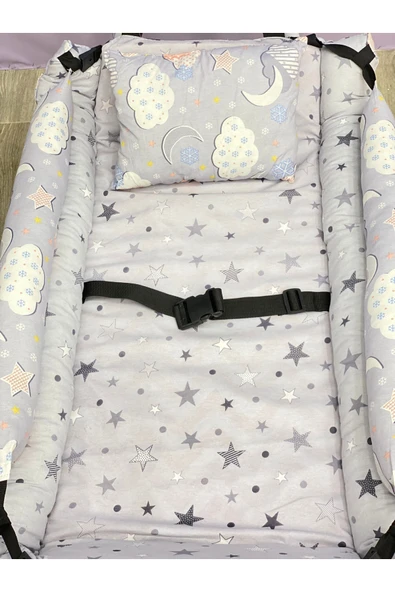 TURHAN BEBE Emniyet Kemerli Sabitlenir En Geniş Anne Yanı Hamak Beşik + Yastık Hediye - 3