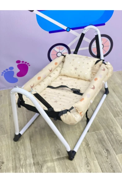 TURHAN BEBE Emniyet Kemerli Sabitlenir En Geniş Anne Yanı Hamak Beşik + Yastık Hediye - 3