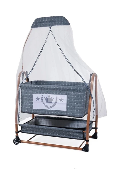 TURHAN BEBE Keten Kumaş Portatif Tekerlekli Anne Yanı Cibinlikli Hamak Beşik