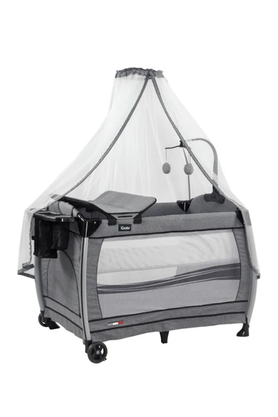 TURHAN BEBE Yeni Nesil Premium Gold Oyun Park Beşik Sallanır Cibinlikli Oyuncaklı Alt Açması Yatak Hediye - 2