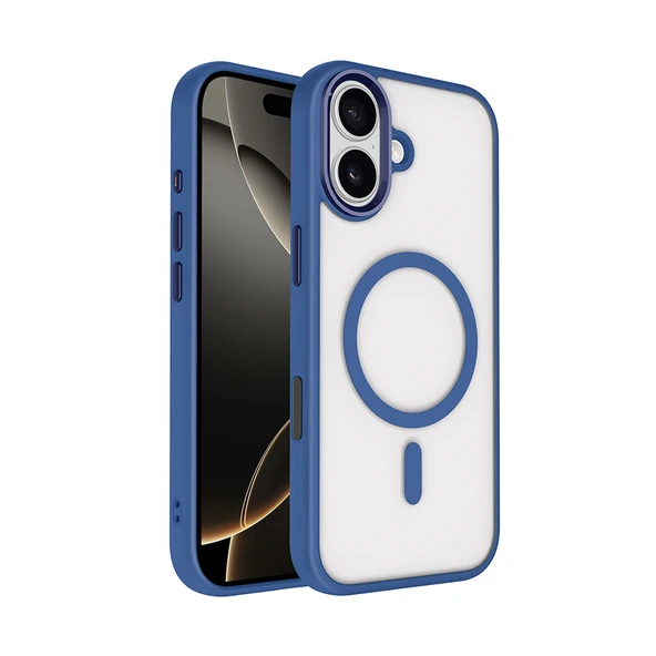 iPhone 17 Kılıf Wireless Şarj Özellikli Zore Krom M-safe Silikon Kapak - Lacivert ürün görseli