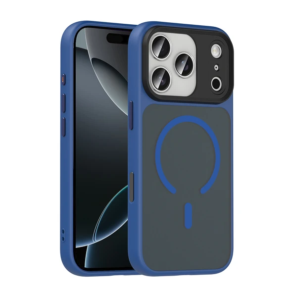 iPhone 17 Pro Kılıf Mat Arka Yüzey Wireless Şarj Özellikli Zore Flet M-safe Kapak - Lacivert ürün görseli