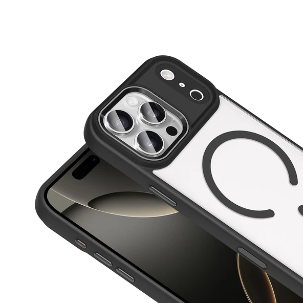 iPhone 17 Pro Kılıf Wireless Şarj Özellikli Zore Krom M-safe Silikon Kapak - Turuncu - Resim 8