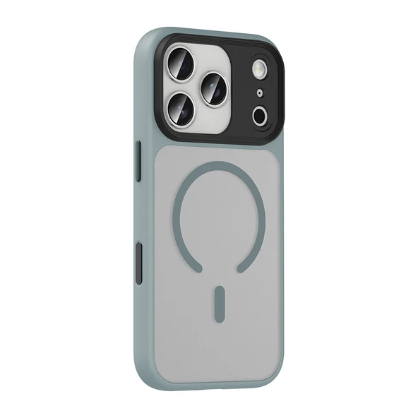 iPhone 17 Pro Kılıf Mat Arka Yüzey Wireless Şarj Özellikli Zore Flet M-safe Kapak - Lacivert - Resim 4