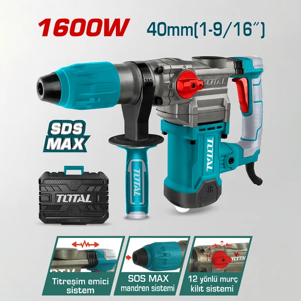 Total TH1163855 1600W SDS Max 6 Kg Kırıcı Delici Darbeli Matkap Hilti Çekiç Güçlü Beton Kırma Delme ürün görseli