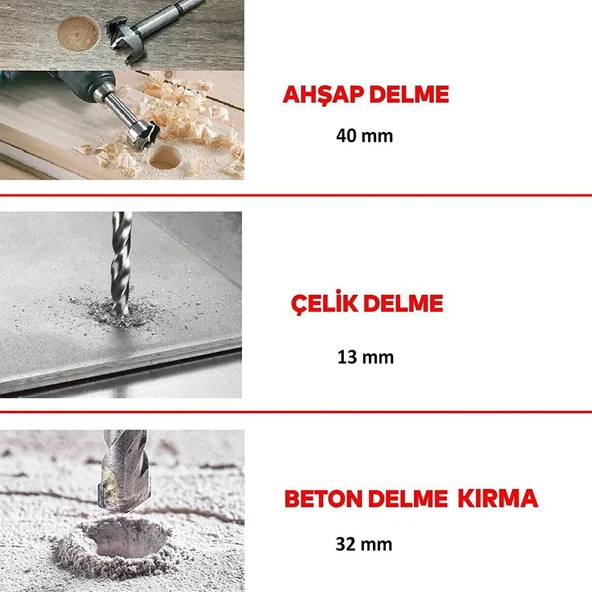 Total TH1163855 1600W SDS Max 6 Kg Kırıcı Delici Darbeli Matkap Hilti Çekiç Güçlü Beton Kırma Delme - Resim 4
