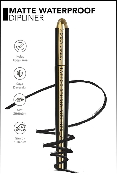 Pretty Siyah İnce Uçlu Kalem Eyeliner Keçe Dipliner - Resim 2