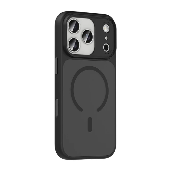 iPhone 17 Pro Kılıf Mat Arka Yüzey Wireless Şarj Özellikli Zore Flet M-safe Kapak - Siyah - Resim 3