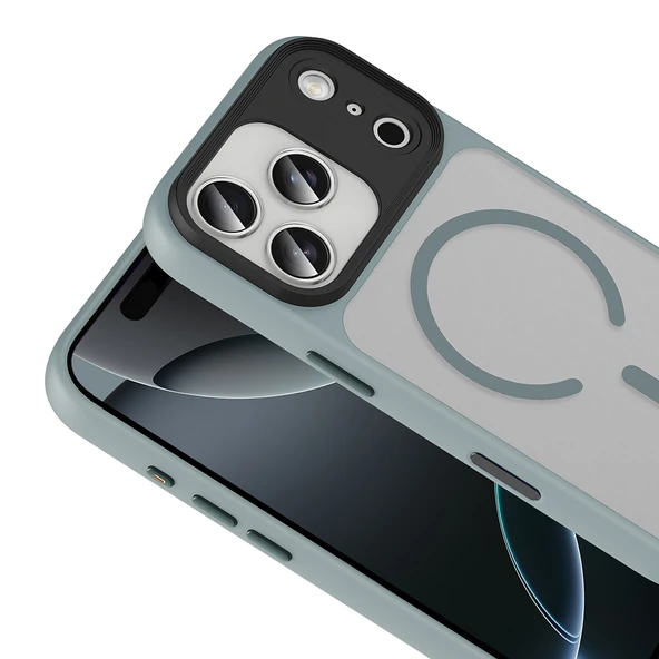 iPhone 17 Pro Kılıf Mat Arka Yüzey Wireless Şarj Özellikli Zore Flet M-safe Kapak - Siyah - Resim 8