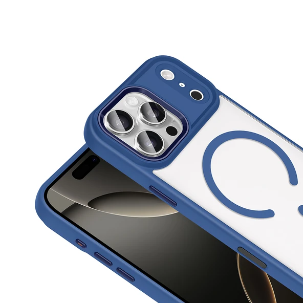 iPhone 17 Pro Max Kılıf Wireless Şarj Özellikli Zore Krom M-safe Silikon Kapak - Gri - Resim 4