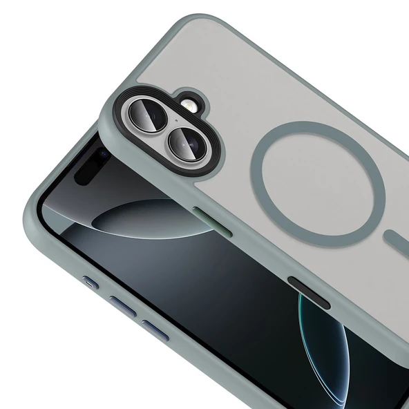 iPhone 17 Kılıf Mat Arka Yüzey Wireless Şarj Özellikli Zore Flet M-safe Kapak - Siyah - Resim 4