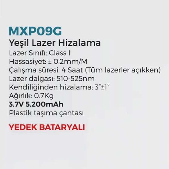 Max Extra MXP09G Lazer Hizalama Cihazı 3.7V 5200mAh Taşıma Çantalı - 3