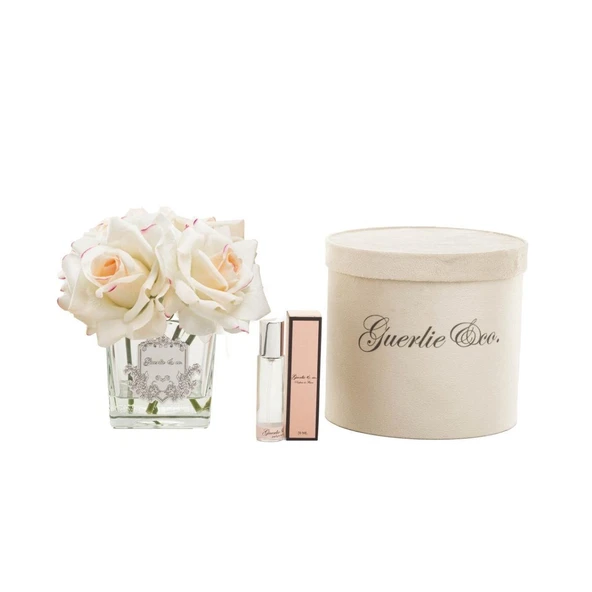 Guerli&Co 4 Gül Krem Pembe Kare Cam Gümüş Logo