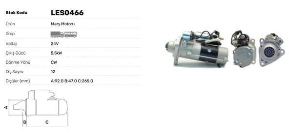 İveco Truck Mars Motoru 24v/5.5kw/12 Dis İveco Stralıs 190 Series  Euro Trakker 720 - Lucas Les0466 ürün görseli