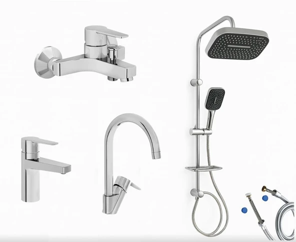 Artema Nora S Banyo Bataryası + Lavabo Bataryası + Eviye Bataryası + Doppo Prime Lux Tepe Duş Sistemi ürün görseli