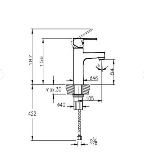 Artema Nora S Banyo Bataryası + Nora S Lavabo Bataryası + Doppo Prime Lux Tepe Duş Sistemi - Resim 5