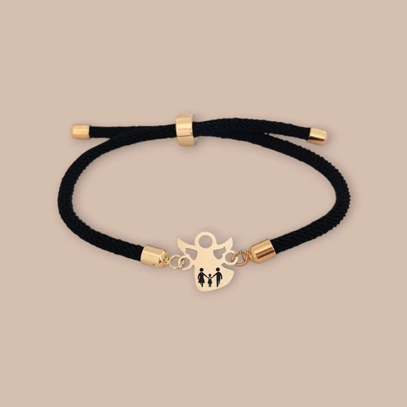 Sembole Özel Siyah Örgü İpli 14 Ayar Altın Plakalı Mevlana Figürlü Hediye Bileklik-319 ürün görseli