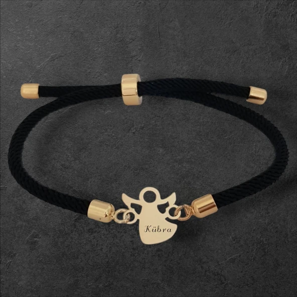 İsme Özel Mevlana Figürlü Siyah Örgü İpli 14 Ayar Altın Plakalı Hediye Bileklik-319 ürün görseli