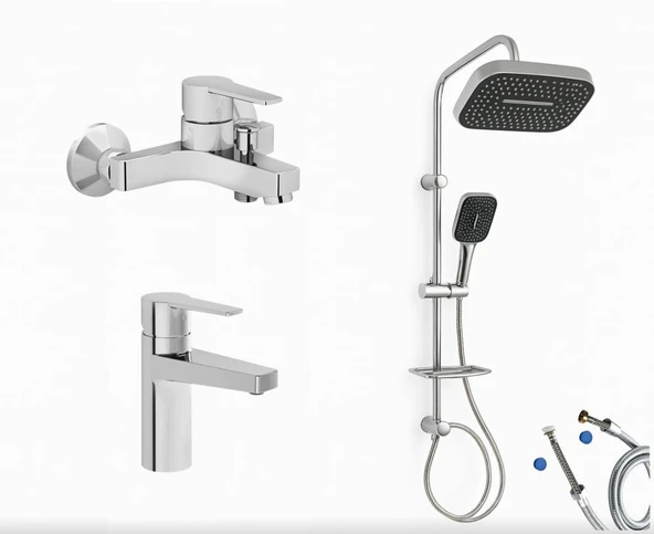 Artema Nora S Banyo Bataryası + Nora S Lavabo Bataryası + Doppo Prime Lux Tepe Duş Sistemi ürün görseli