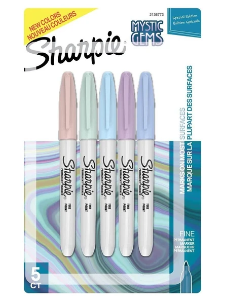 Sharpie Mystic Gems Serisi 5'li Pastel Renkli İnce Uçlu Permanent Marker Kalem Seti