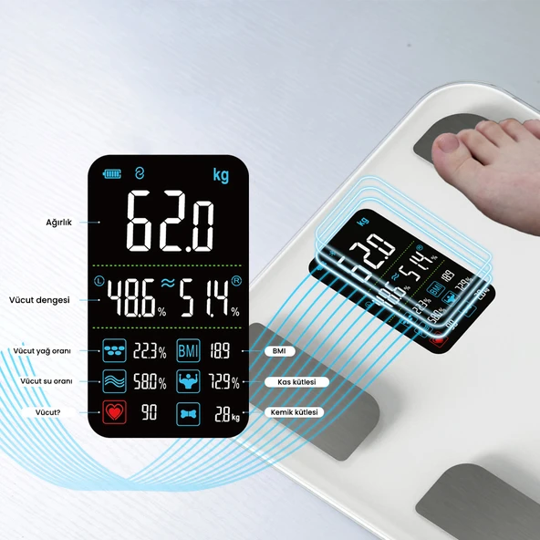 Yasomi ActiveScale FG1914 Digital Yağ Ölçer Tüm Vücut Kitle Endeksi Ağırlık Ölçer Tartı - 4