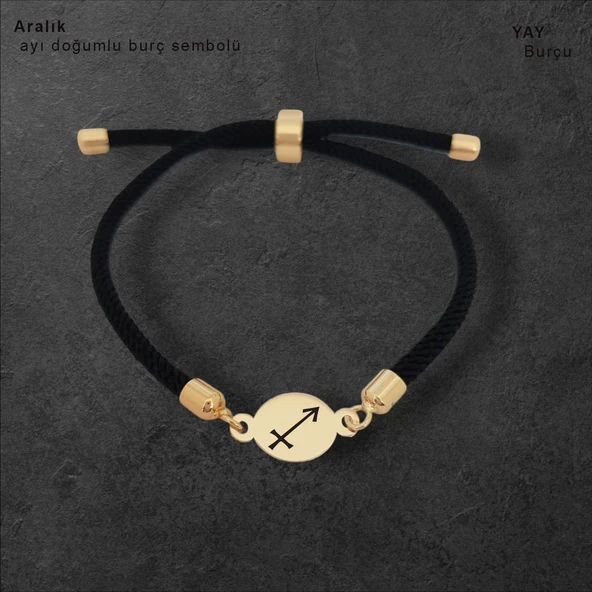 Doğum Ayına Özel 14 Ayar Altın Plakalı Oval Figürlü Siyah İpek Örgülü Hediye Bileklik-320 ürün görseli