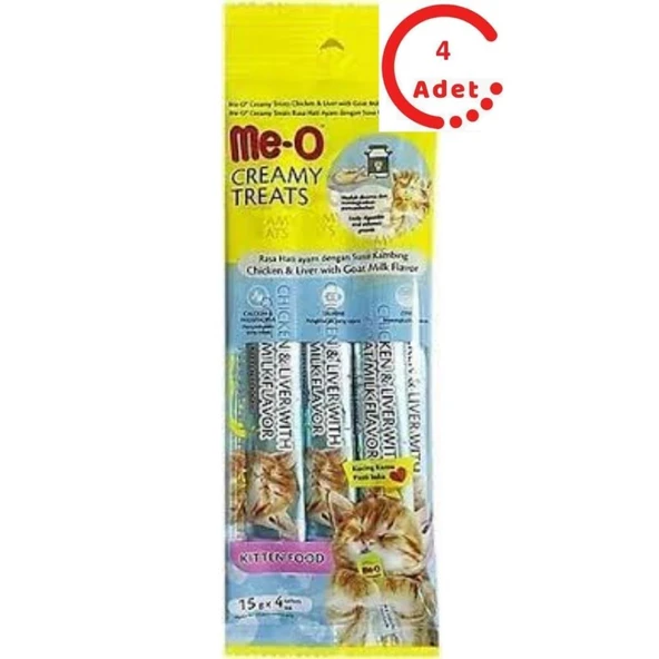 Me-O Creamy Treats Kitten Tavuklu Cigerli ve Keçi Sütlü Yavru Kedi Ödülü  4x15gr x 4 Adet ürün görseli 1
