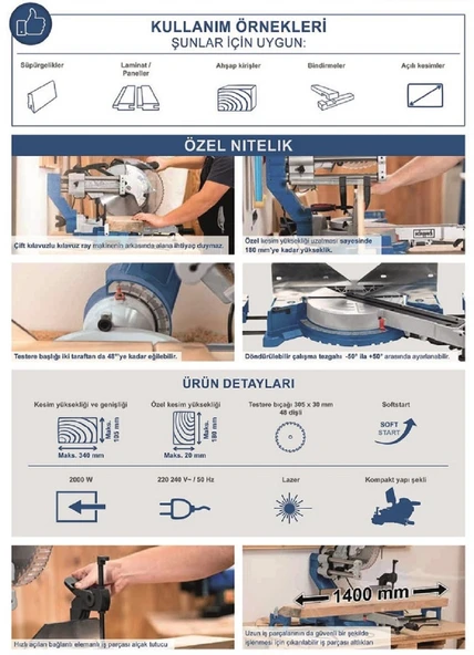 Scheppach HM305SL 305mm 2000W Kızaklı Gönye Kesme - Resim 4