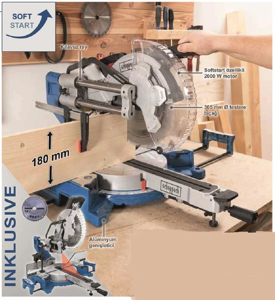 Scheppach HM305SL 305mm 2000W Kızaklı Gönye Kesme - Resim 3