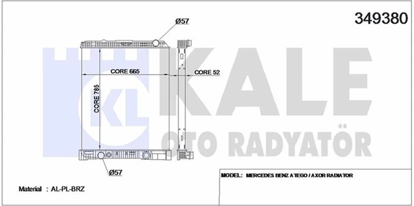 Mercedes Truck Su Radyatoru Mercedes Atego / Axor (cercevesiz) / (at) - Kale 349380 ürün görseli
