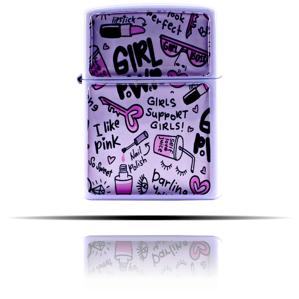 Girl Power Karalama Desenli Beyaz Benzinli Çakmak - 4