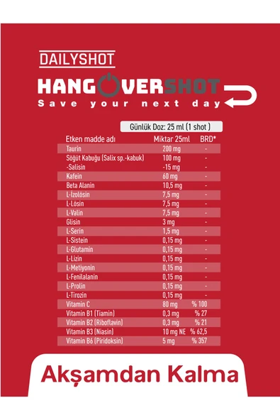 HANGOVERSHOT 2. Kutu %50 Akşamdan Kalma, Hangover Shot Bitkisel Destek, Save Your Next Day - 7
