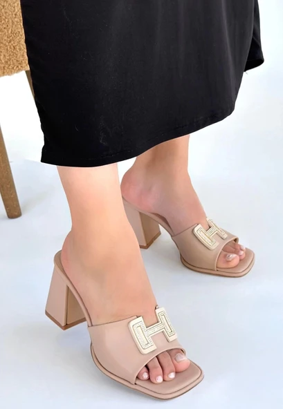 Caren Bej Cilt Topuklu Terlik - 2