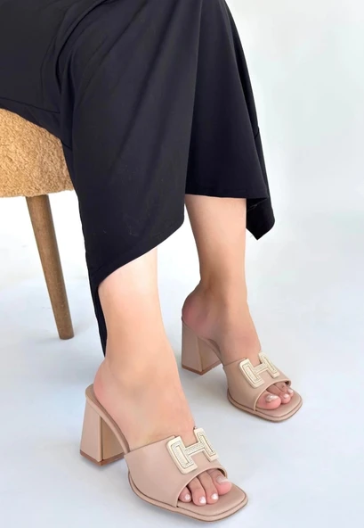 Caren Bej Cilt Topuklu Terlik - 3